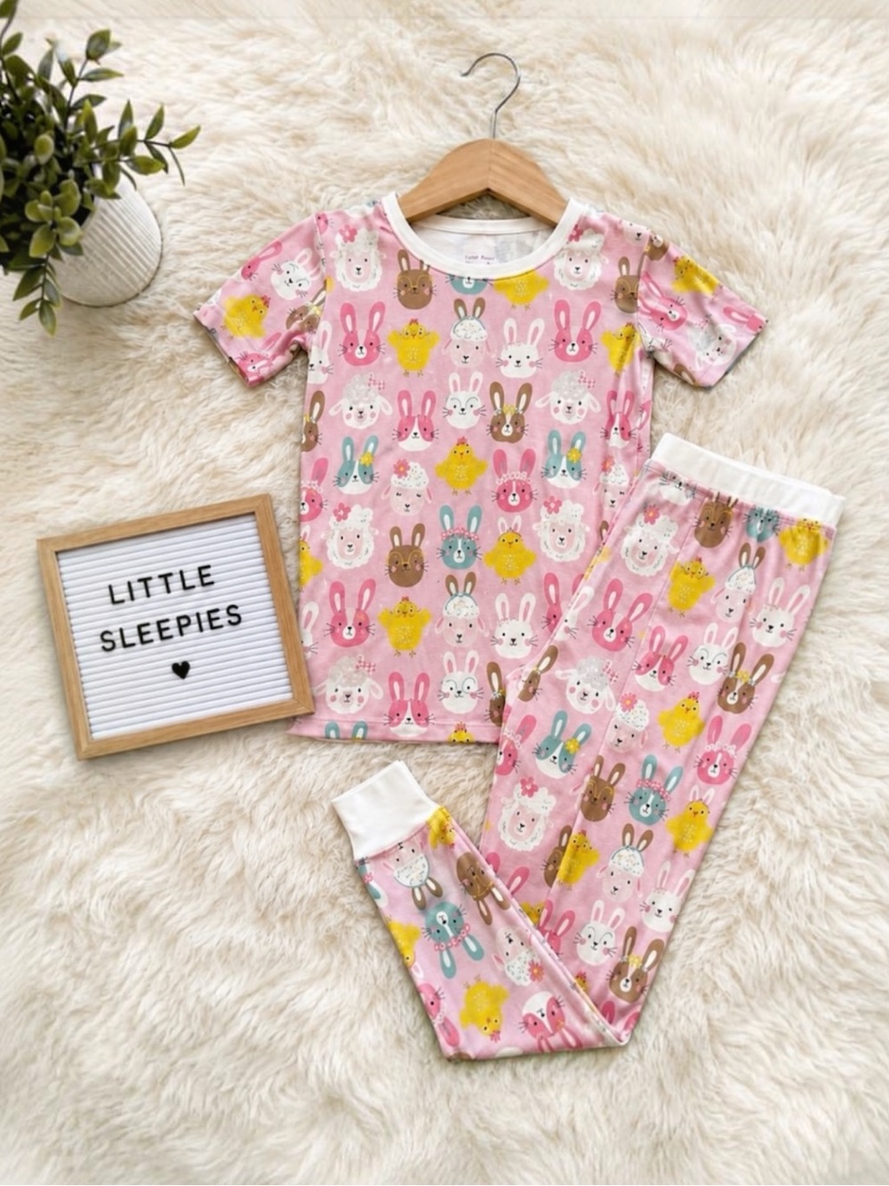 Little Sleepies Bunny Chick Pajama Set Size 7/8 EUC